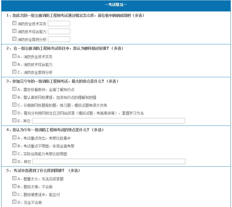 2016年一级注册消防工程师考试调查问卷