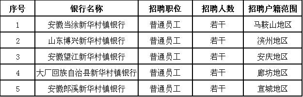 新华村镇银行2018年招聘岗位