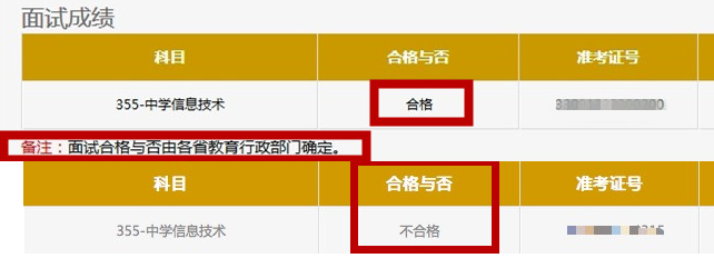教师资格面试考试成绩单
