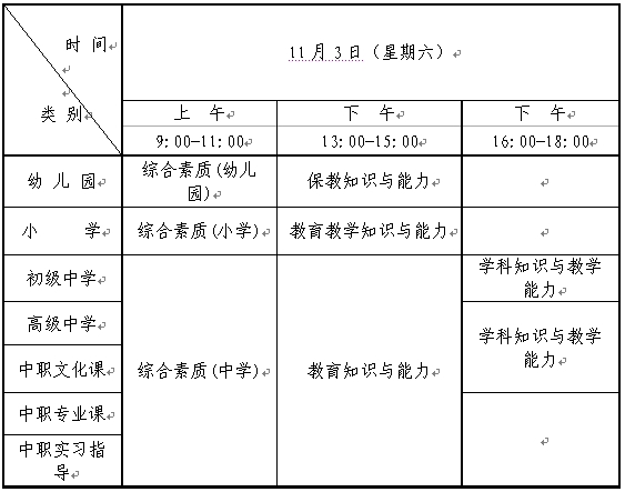 2018年下半年辽宁中小学教师资格笔试考试时间 