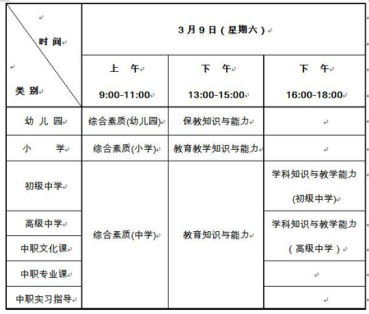 2019年上半年中小学教师资格考试笔试日程安排表