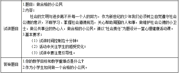 2019上教师资格小学心理健康面试真题：《做合格的小公民》